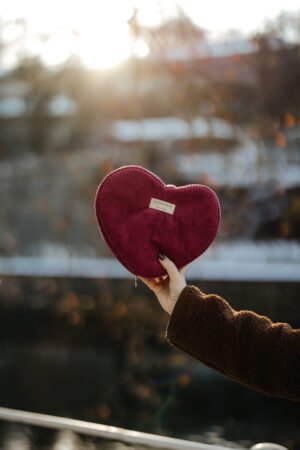 Trousse coeur velours vieux rose