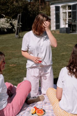 Pantalon ligné rose