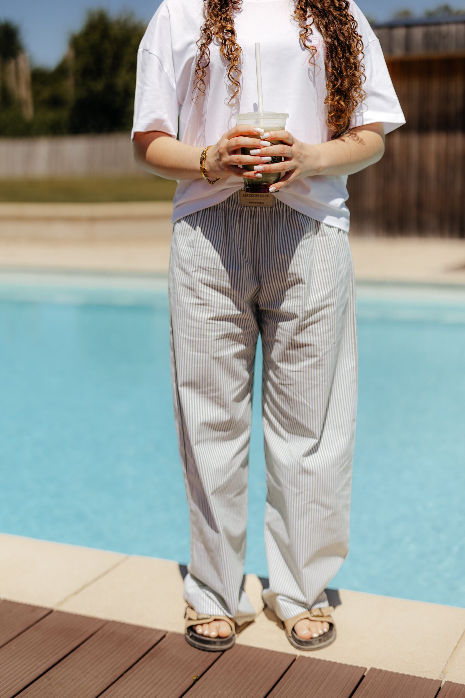 pantalon ligné vert