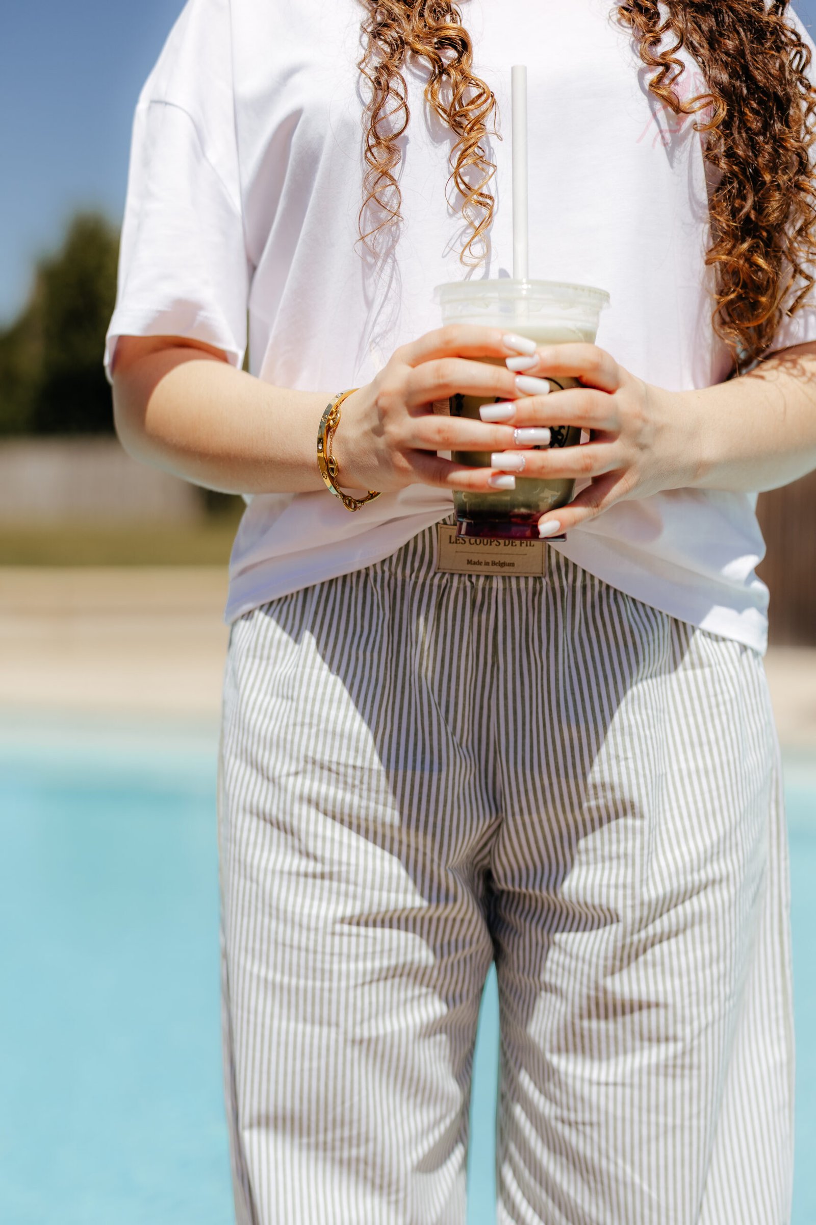 pantalon ligné vert