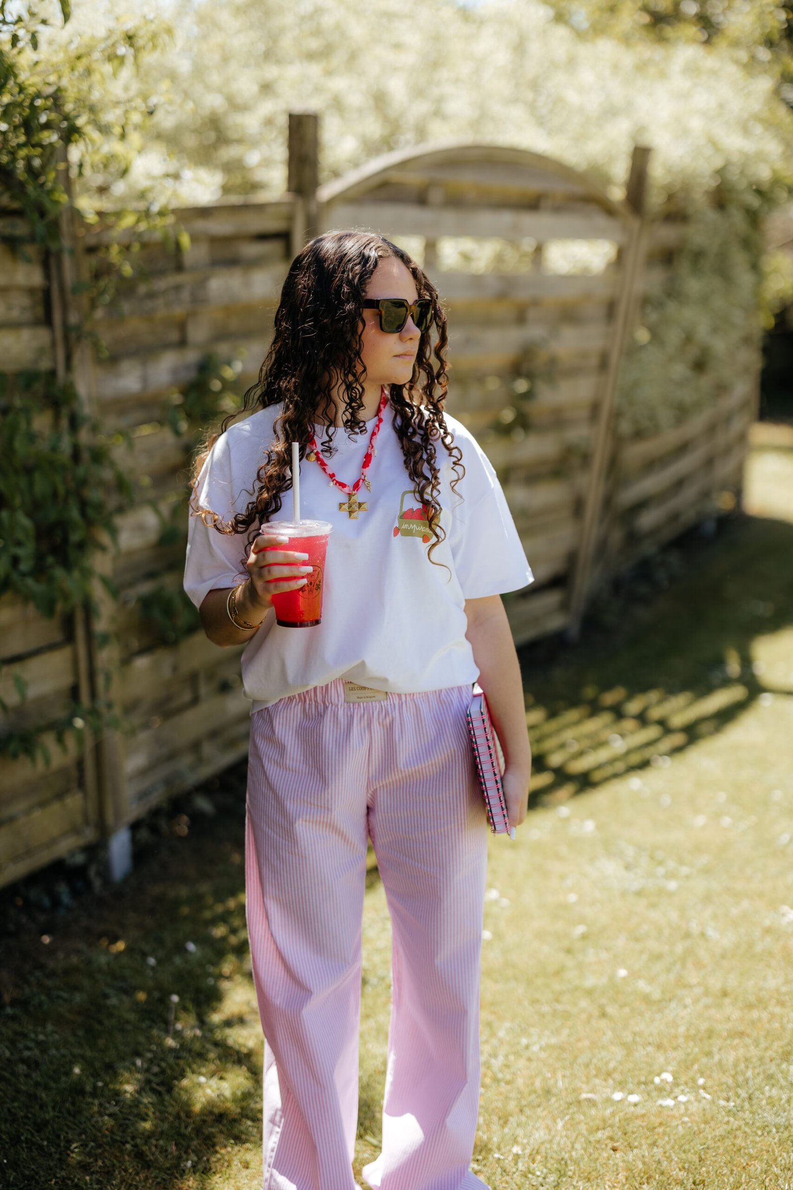 Pantalon Ligné Rose Foncé