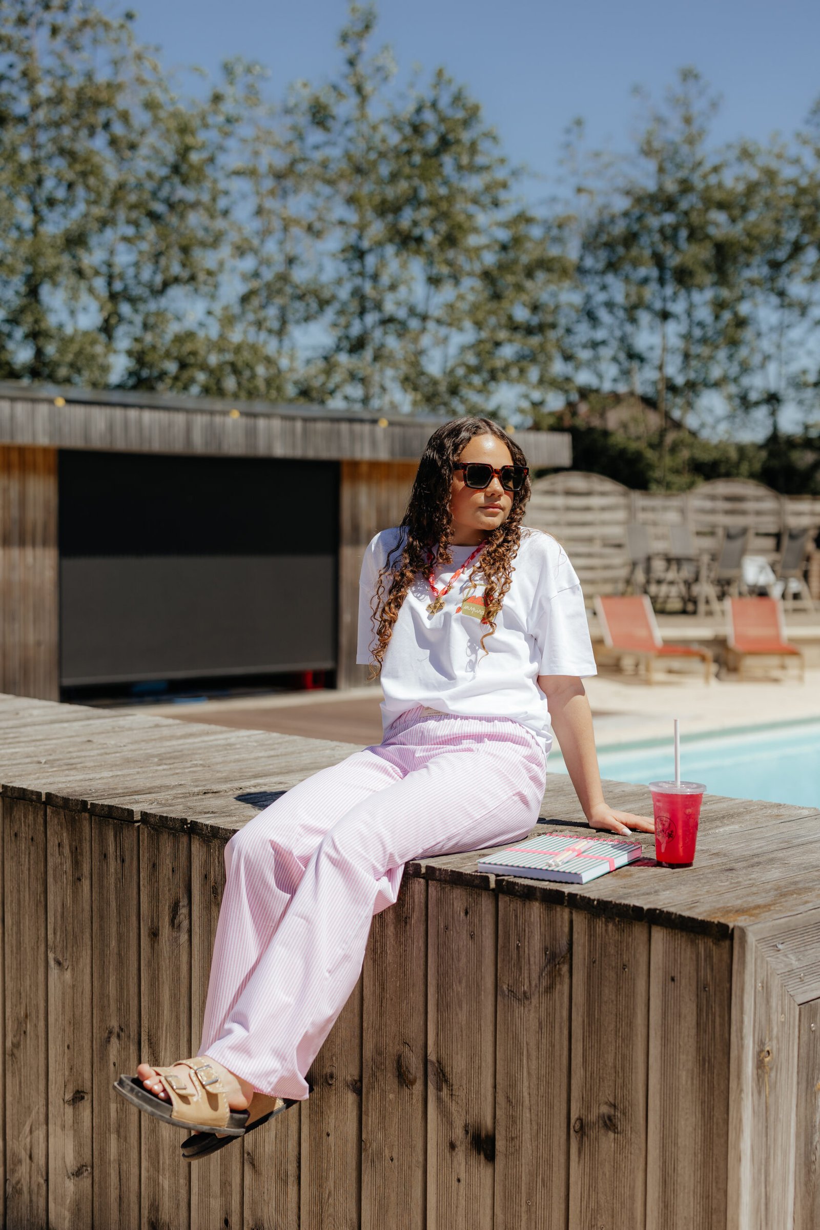Pantalon Ligné Rose Foncé