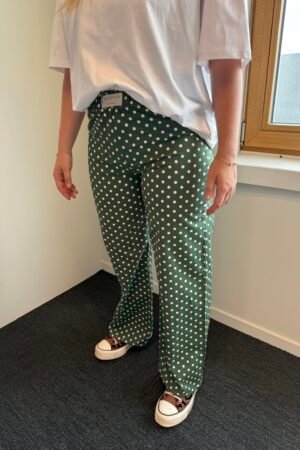 Pantalon à pois vert foncé