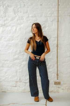 Pantalon à pois bleu marine