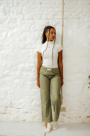 Pantalon à pois vert clair