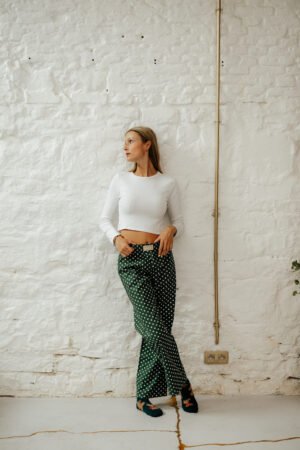 Pantalon à pois vert foncé